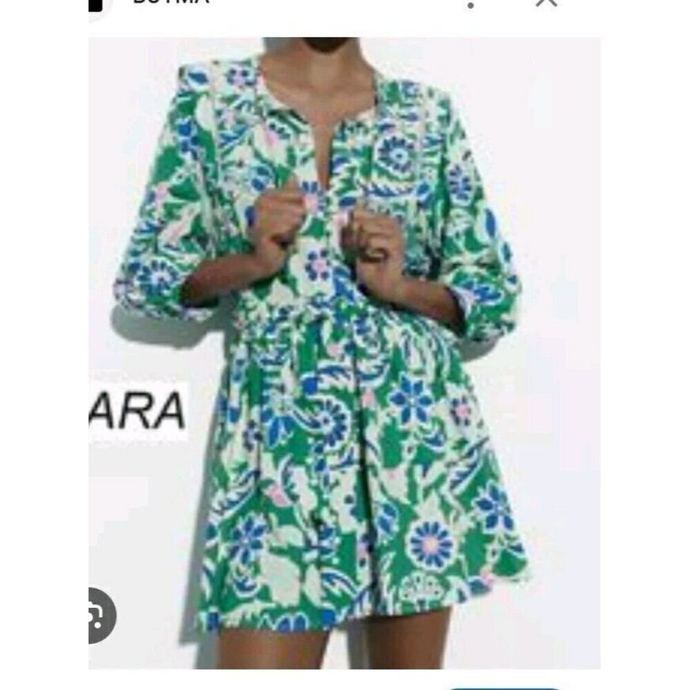 NWT Zara Floral Printed Mini Dress Multicolor Belted Size S 3156 335 20.5" Ptp